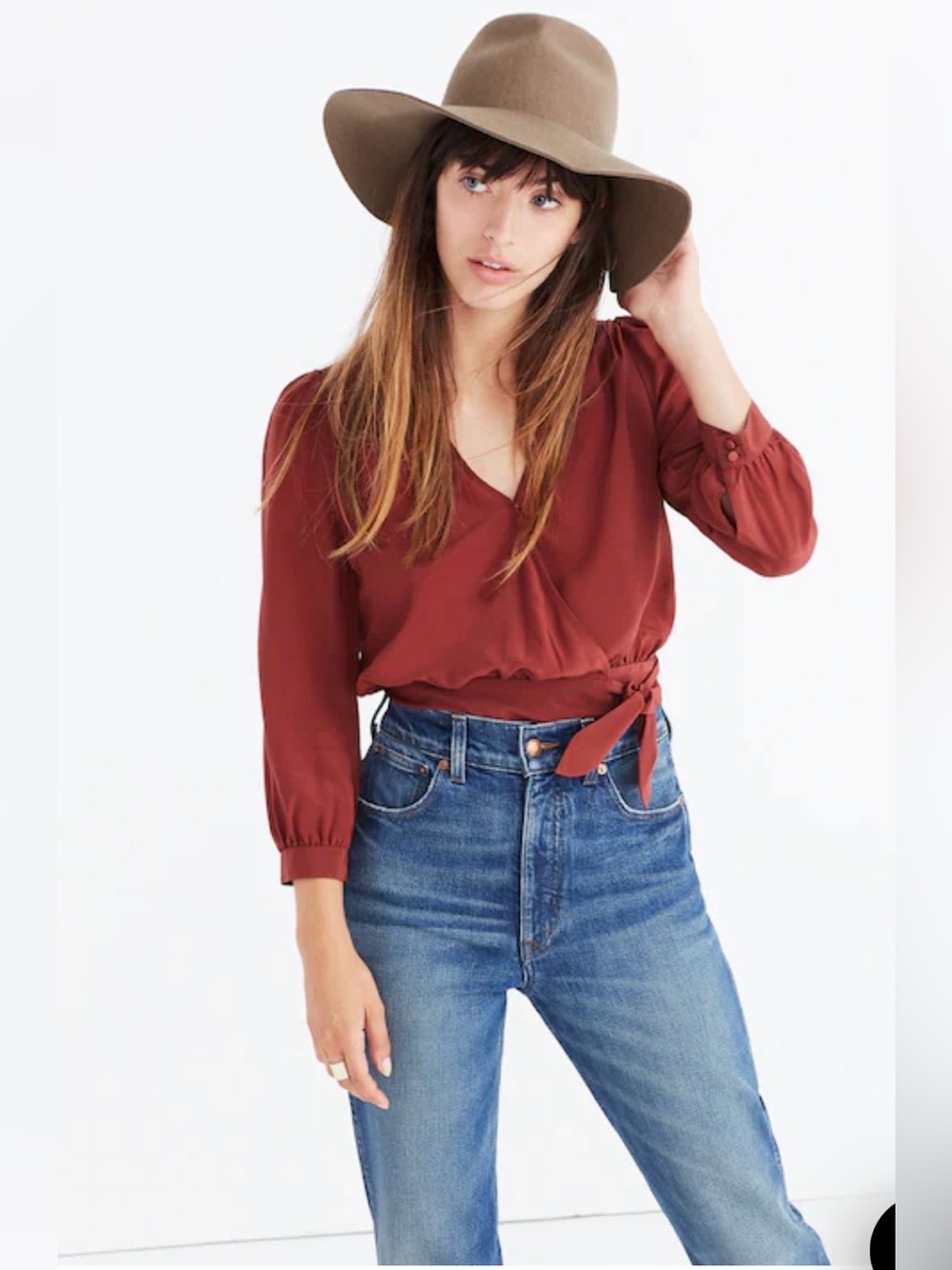 Madewell Silk wrap top Burnished Mahogany medium